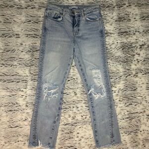 Zara • High Rise Distressed Straight Leg Jeans (Size 26)